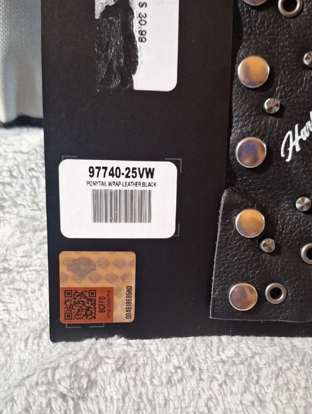 NWT Harley-Davidson Black Studded Leather Hair Wrap with Logo